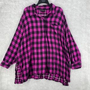 Lane‎ Brant Plaid Tunic Top Womens 22/24 Purple Black Button Up Blouse Shirt